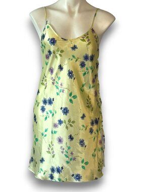 Inner Most Satin Floral Nightgown Chemise Medium Adjustable Side Slit 34 Inch